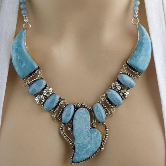 Larimar .925 Overlay Heart Necklace Set - Picture 4 of 5